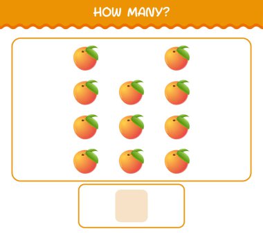 Kaç tane karikatür şeftali. Oyun sayıyorum. Okul öncesi çocuklar ve bebekler için eğitici bir oyun