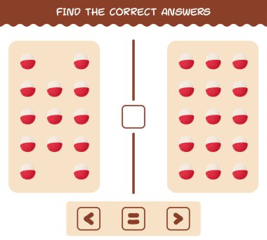 Çizgi film Lychee 'nin doğru cevaplarını bul. Arama ve sayma oyunu. Okul öncesi çocuklar ve bebekler için eğitici bir oyun