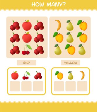 Kaç tane çizgi film meyvesi var? Oyun sayıyorum. Okul öncesi çocuklar ve bebekler için eğitici bir oyun
