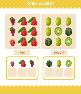 Kaç tane çizgi film meyvesi var? Oyun sayıyorum. Okul öncesi çocuklar ve bebekler için eğitici bir oyun