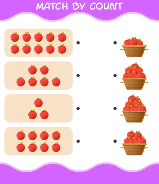 Match Par Nombre Pomme Dessin Animé Match Compte Jeu Jeu — Image vectorielle