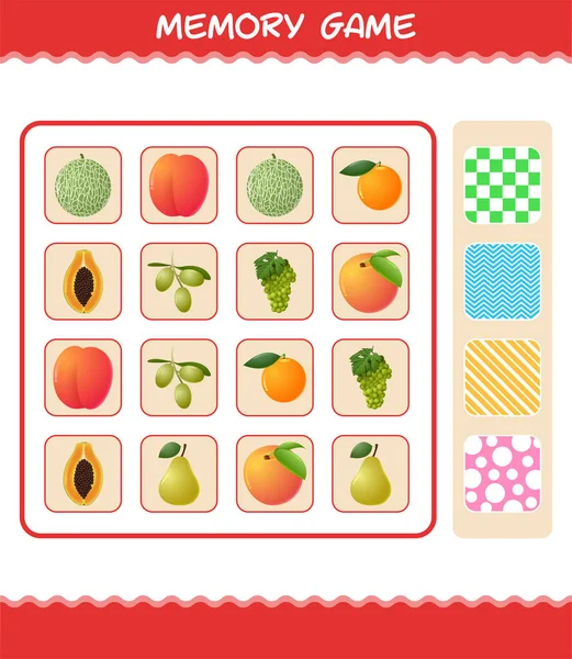 Μνήμη Παιχνίδια Φρούτα Κινουμένων Σχεδίων Μαθαίνω Χαρτιά Εκπαιδευτικό Παιχνίδι Για — Διανυσματικό Αρχείο