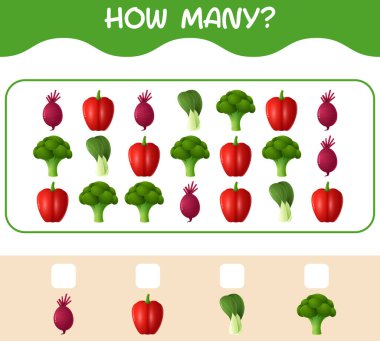 Kaç tane çizgi film sebzesi var? Oyun sayıyorum. Okul öncesi çocuklar ve bebekler için eğitici bir oyun