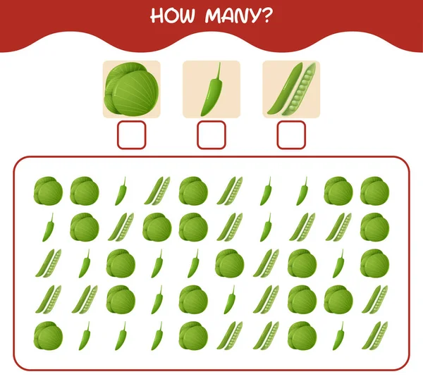 Скільки Мультяшних Овочів Підрахунок Гри Освітня Гра Дітей Зльоту Малюків — стоковий вектор
