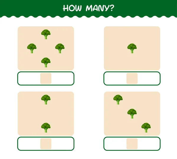Hur Många Tecknade Broccoli Räknar Spel Utbildningsspel För Förskoleår Barn — Stock vektor
