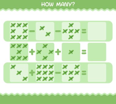 Kaç tane karikatür nane yaprağı. Oyun sayıyorum. Okul öncesi çocuklar ve bebekler için eğitici bir oyun