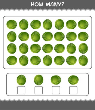 Kaç karikatür Brüksel lahanası filizleniyor. Oyun sayıyorum. Okul öncesi çocuklar ve bebekler için eğitici bir oyun