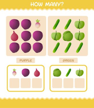 Kaç tane çizgi film sebzesi var? Oyun sayıyorum. Okul öncesi çocuklar ve bebekler için eğitici bir oyun