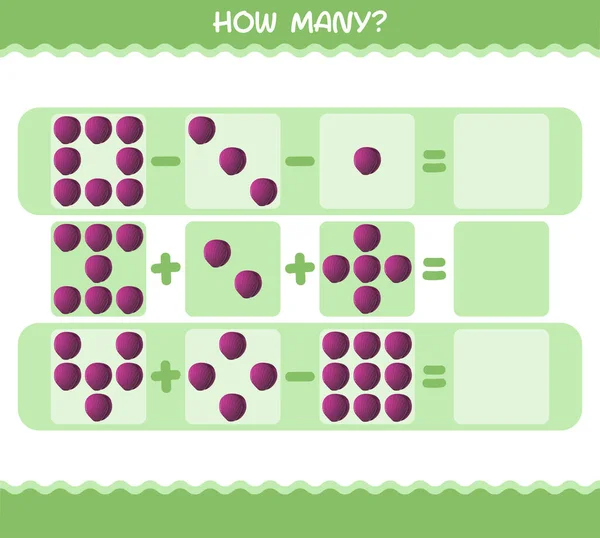 Hur Många Tecknade Röda Kål Räknar Spel Utbildningsspel För Förskoleår — Stock vektor