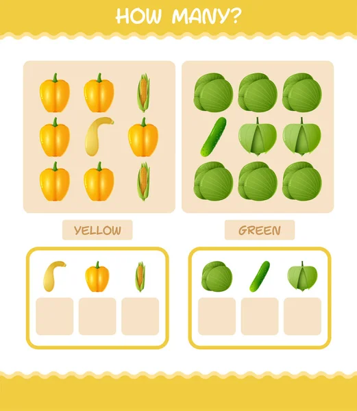 Cuántas Verduras Dibujos Animados Contando Juego Juego Educativo Para Pre — Vector de stock