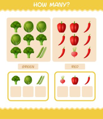 Kaç tane çizgi film sebzesi var? Oyun sayıyorum. Okul öncesi çocuklar ve bebekler için eğitici bir oyun
