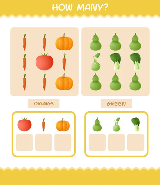有多少卡通蔬菜 倒计时游戏 学龄前儿童和幼儿的教育游戏 — 图库矢量图片