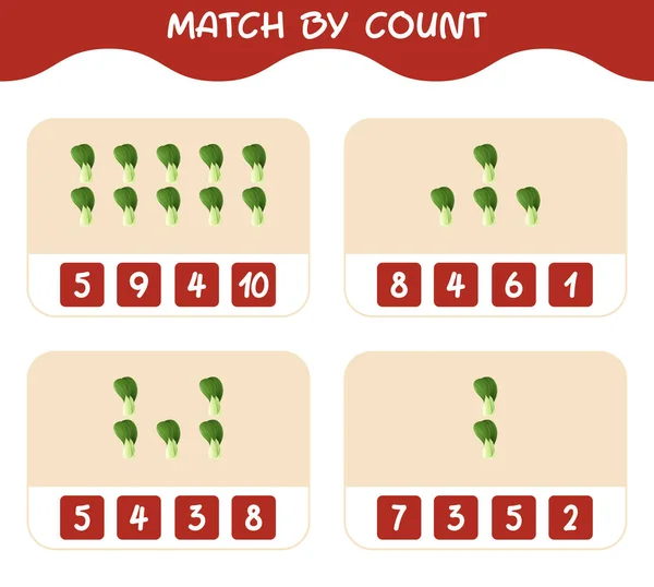 Match Count Cartoon Bok Choy Match Count Game Educational Game — Stock Vector