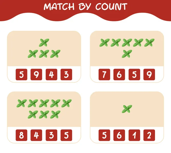 Match Count Cartoon Mint Leaf Match Count Game Educational Game — Stock Vector