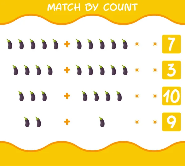 Match Count Von Cartoon Auberginen Spiel Und Zähle Lernspiel Für — Stockvektor