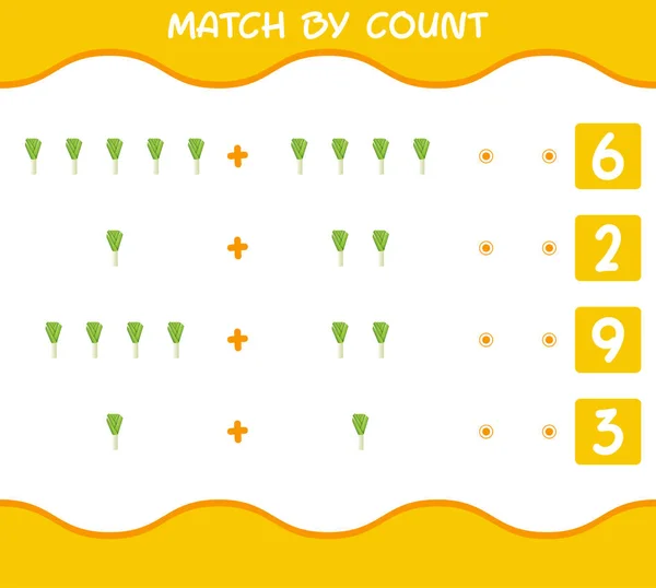 Match Count Cartoon Leek Match Count Game Educational Game Pre — Stock Vector