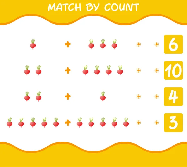 Matcha Genom Att Räkna Tecknad Rädisa Matcha Och Räkna Spelet — Stock vektor
