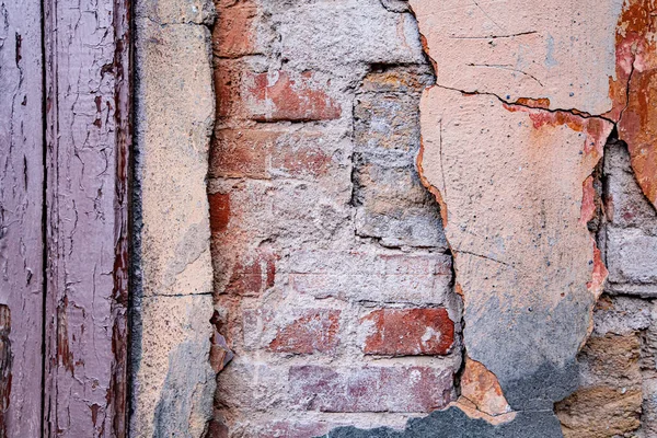 Vieille Fenêtre Dans Bâtiment Abandonné Vieux Mur Grunge Avec Peinture — Photo