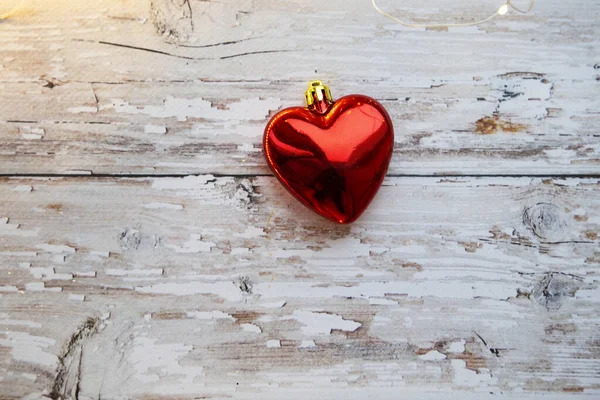 Red heart on wooden background — Stock Photo, Image