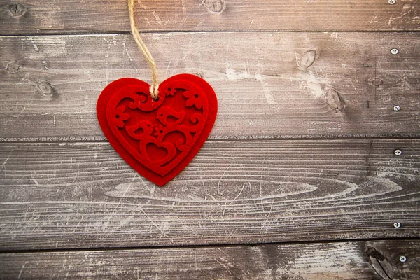 Red Heart Wooden Background Valentine Day — Stock Photo, Image