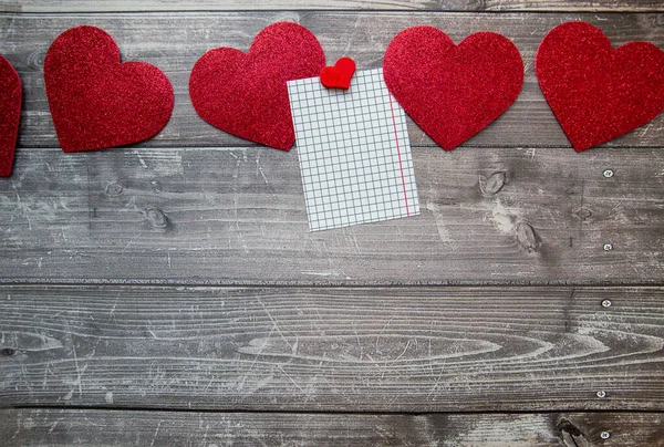 Red Valentine Hearts Card Text Wooden Background Valentine Day Top — Stock Photo, Image