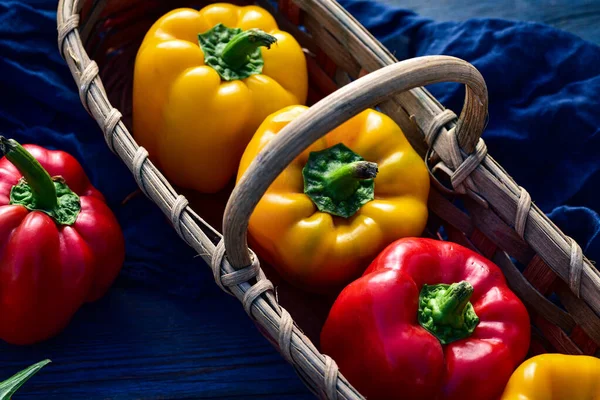 sweet bell peppers in basket, healthy food concept
