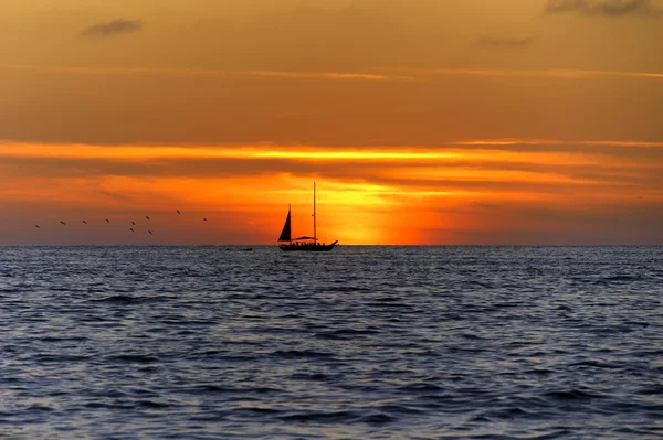 Zeilboot zonsondergang silhouet — Stockfoto