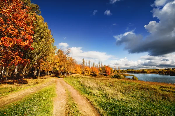 Paisagem de outono com caminho — Fotografia de Stock