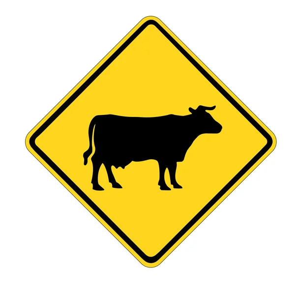 Жовтий знак попередження про рух великої рогатої худоби — стокове фото
