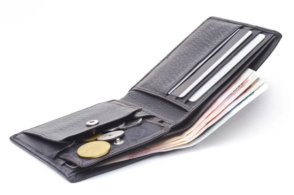 Open brown leather wallet — Stock Photo, Image