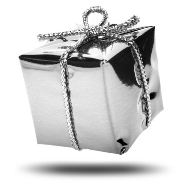 Silver gift with silver ribbon clipart