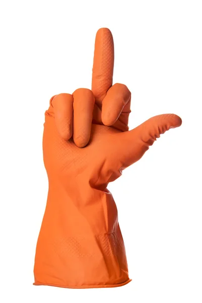 Dłoń w rękawicy pokazuje środkowy palec — Zdjęcie stockowe