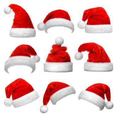 Kırmızı Santa şapkalar kümesi
