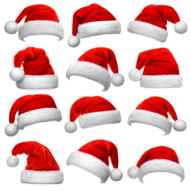 Kırmızı Santa şapkalar kümesi