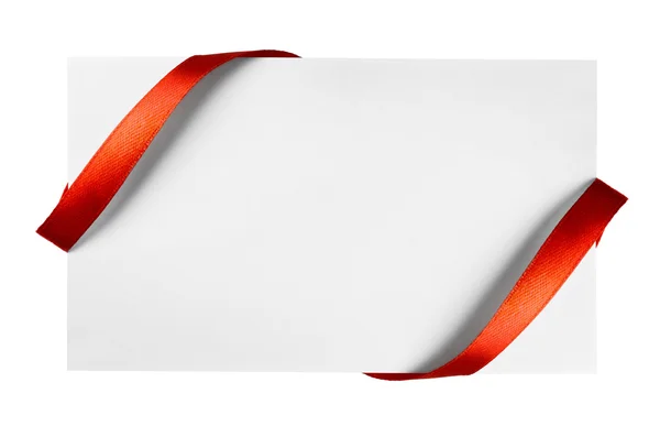 Red ribbon on paper card — Stock Photo, Image