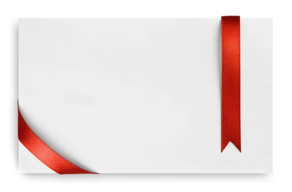 Cinta roja en la tarjeta de papel —  Fotos de Stock