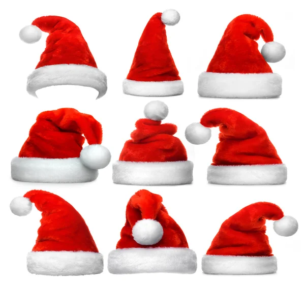 Set of red Santa hats — Stock Photo, Image