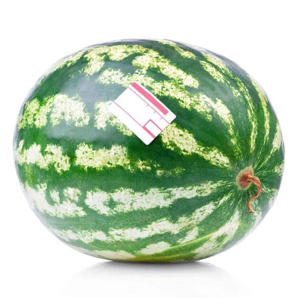Fresh watermelon with price tag — Stock Photo, Image