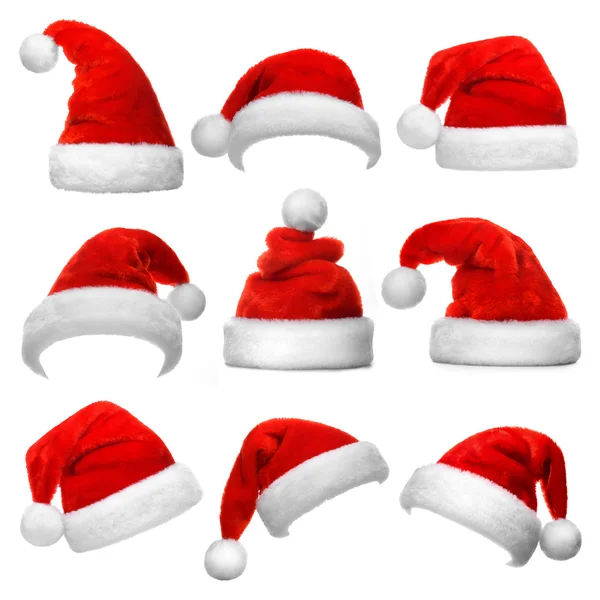 Set di cappelli Babbo Natale rossi — Foto Stock