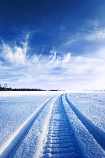 Pistas de moto de nieve en la nieve —  Fotos de Stock