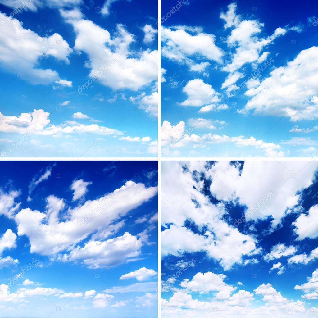 Set of blue skies with clouds