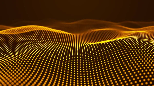 Hladká abstraktní gradientní dynamická vlna mnoha zářících částic. Síť neonových teček. Velká data. Digitální pozadí. 3D vykreslování — Stock fotografie
