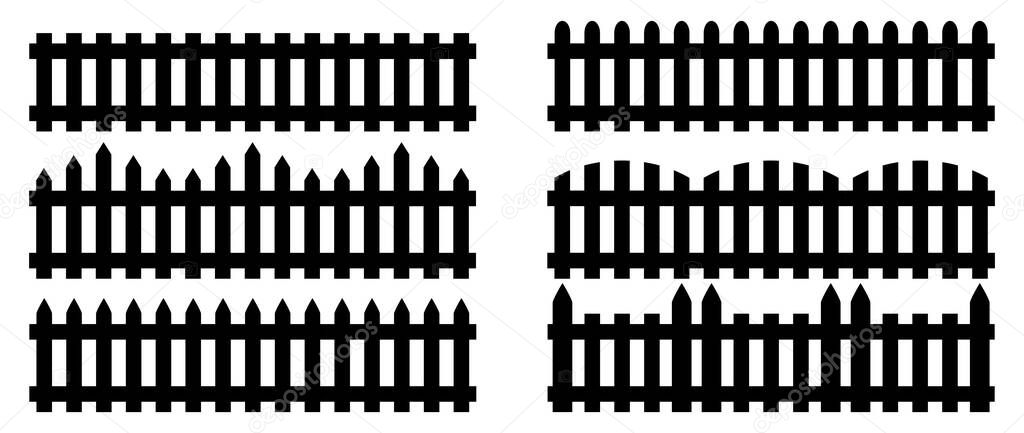 A set of fences. Isolated icons of wooden fences. Flat style vector illustration.