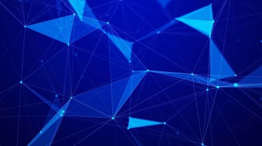 Bir sürü parlayan çizgi ve noktadan oluşan dijital pleksus. Soyut fütüristik geçmiş. 3B görüntüleme