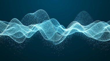 Soyut dinamik parçacık dalgası. Parlak noktalar ağı. Büyük veri. Dijital arkaplan.