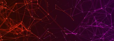 Bir sürü parlayan çizgi ve noktadan oluşan dijital pleksus. Soyut fütüristik geçmiş. 3B görüntüleme