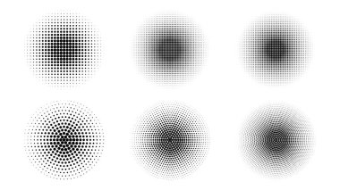Bir dizi basit yarım ton. Siyah eğimli noktalar. Vektör illüstrasyonu.