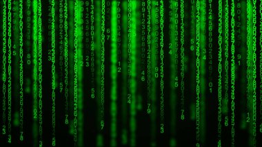 Rastgele sayıların matrisi. İkili bilgisayar kodu. Soyut dijital arkaplan. 3d oluşturma