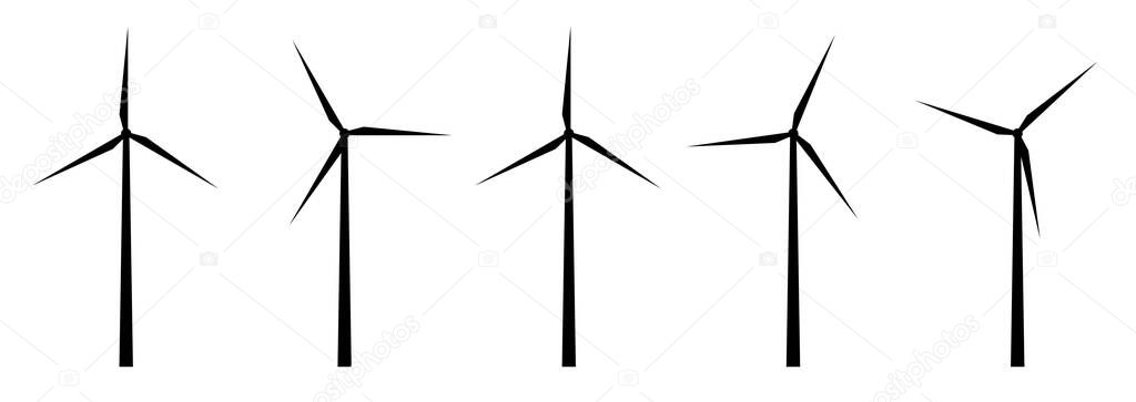 A set of wind turbines. Isolated flat icon symbol. Vector illustration.