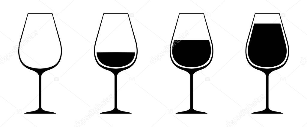 A set of glasses of wine from empty to full.Isolated flat icon symbol. Vector illustration.